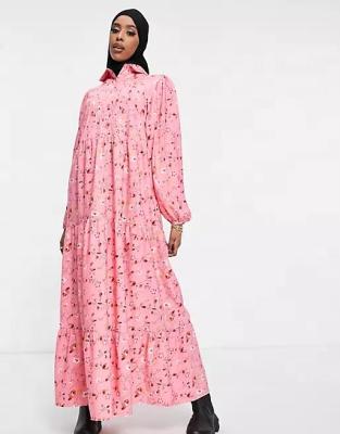 China HONGYUAN Anti-Static Elegant Custom Floral Print Maxi Shirt Dress Long Sleeve Plus Size Dress Women for sale