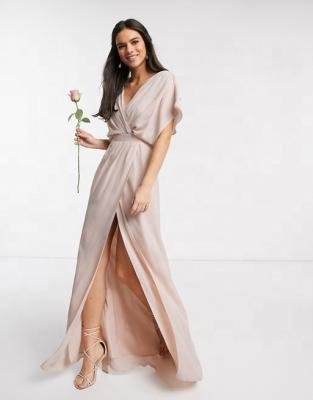 China HONGYUAN New Look Women Bridesmaid Hood Front Anti-Static Maxi Dress In Blush for sale