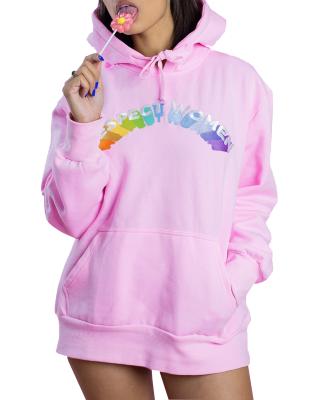 China Custom Embroidery Women's Casual Custom Embroidery Hooded Long Sleeve Pullover Pink Sweatshirt Tops Anti-Shrink for sale