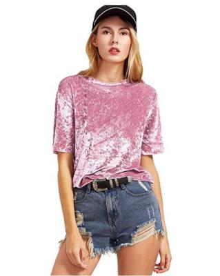 China Best Selling Women's Velvet Edge O-Neck Blouse Custom Short Sleeve Casual T-Shirt Anti-Shrink for sale