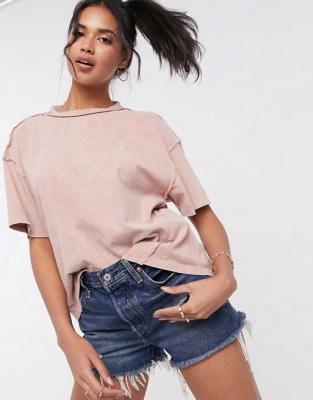 China HONGYUAN Europe Anti-shrinkage Women's Oversized T-shirt With Special Seams Blush Casual T-shirts for sale