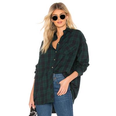 China Fashionable Anti-Shrink Decline Collar Women's Blouses&Shirts Long Sleeve Oversized Flannel Top for sale