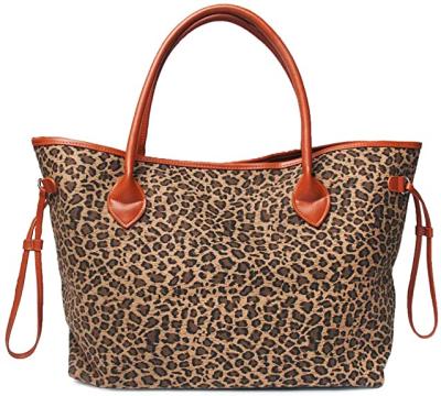 China Luxury And Fashion Oversized Canvas Women Tote Bag Leopard Cheetah Print Casual Handbag With Faux Leather Handle for sale