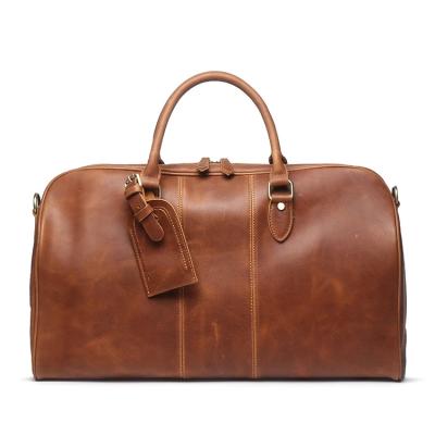 China Large Capacity Brown Duffel Bag With Laptop Compartment High Quantity Customized Gym Bags Brown Genuine Natural Raw Leather Duffel Bag Men Travel Bag for sale