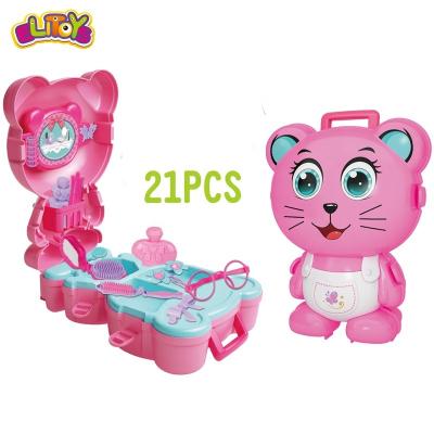 China 2020 Plastic Pretend Play Toys Set Toy 2 In 1 Kids Cat BackPack Handbag Make Up Sets Toys for sale