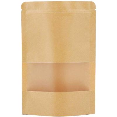 China Recycled Materials OKCARTON Brown Stand Up Kraft Paper Zip Lock Bags With Clear Window Doypack Pouches Zipper Handle Seal Reclosable Packaging for sale