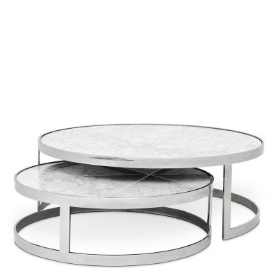 China Modern luxury living room 2pc around stainless steel tempered glass coffee table for sale