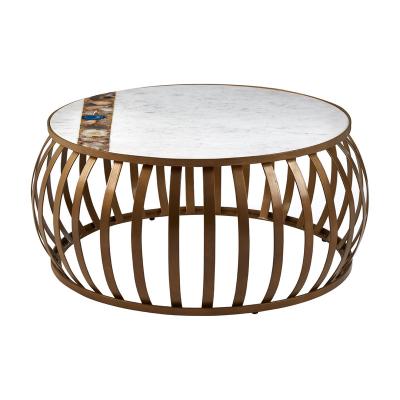 China New Adjustable Modern Round Color Matching Texture (Height) Golden Brushed Feet Marble Stainless Steel Coffee Table for sale