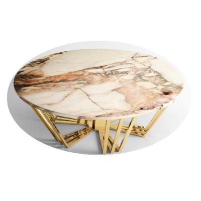 China Modern New Arrival Adjustable (Height) Round Shape Multi Color Marble Feature Stainless Steel Tube Tea Leg Shinning Gold Top Coffee Table for sale