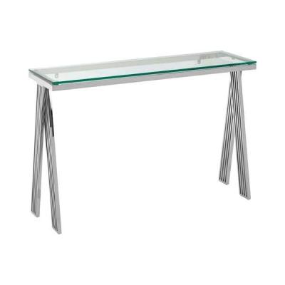 China STAINLESS STEEL WITH GLASS Nordic Rectangle Silver Shinning Style Texture Texture Stainless Steel Clear Glass Console Table for sale