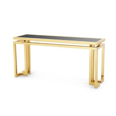 China STAINLESS STEEL WITH GLASS Luxury European Rectangle Tempered Gray Glass Top Hallway Marble Gold Color Stainless Steel Metal Console Table For Living Room for sale