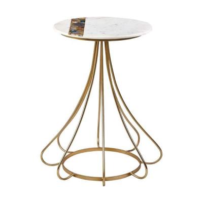 China (Height)Adjustable Lounge Round Marble Texture Feet Color Matching Gold Brushed Stainless Steel Side Table for sale