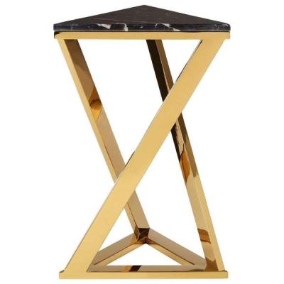 China Morden Style Living Room Gold Triangle Regular Modern Granite Stainless Steel Coffee Table Black Marble Top Side Table for sale