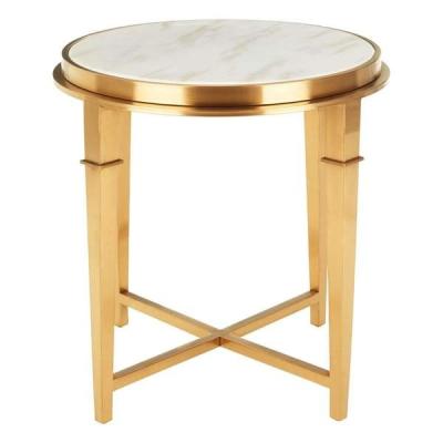 China STAINLESS STEEL WITH MARBLE Coffee Table Morden European Design Round Matt Brushed Texture Stainless Steel Gold White Marble Side Table for sale