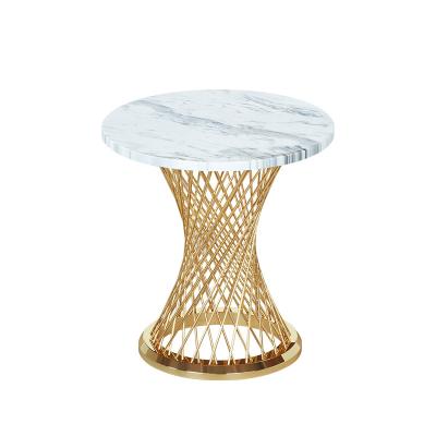 China Regular Shinning European Design Gold Shine Texture Stainless Steel Table White Black Marble Side Living Room for sale