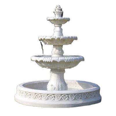 China Modern Garden Decoration Large Outdoor White Marble Granite Stone Hand Carved 3 Tier Marble Water Fountain for sale