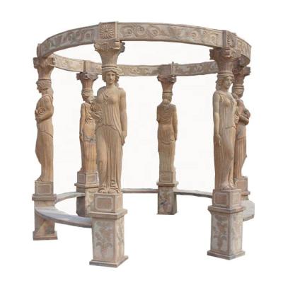 China Modern Outdoor Garden Furniture Stone Carving Marble Gazebo Lady Sculpture Column Marble Greek Gazebos for sale