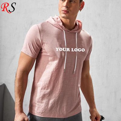 China OEM Cheap Wholesale Hot Sale Men's Anti-wrinkle Sports Hooded T-shirt Logo Short Sleeve Summer Running for sale