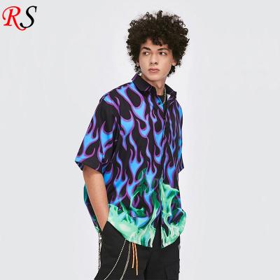 China Custom wholesale men's street fashion style Anti-wrinkle quick-drying printed casual short sleeve shirt for sale