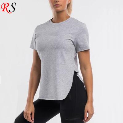 China Hot Sale T-shirt Women's 100% Full Length Edge Slit Cotton Sleeve Shorts Sofa Wear Anti-Wrinkle Tee for sale