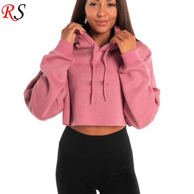 China Anti-pilling New Design Custom Cotton Fleece Oversized Sports Crop Top Loose Fit Women Cropped Hoodies for sale