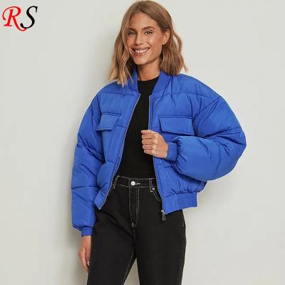 China Wholesale Custom Women's Short Stripper Bomber Jacket Full Zipper Breathable Blue Winter Warm Coat for sale