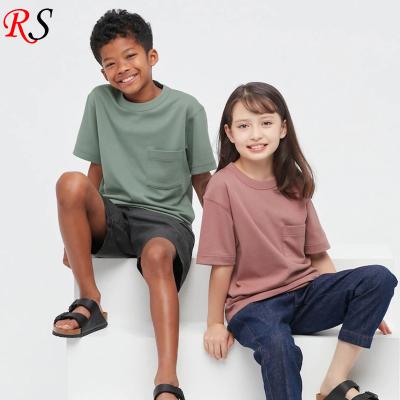 China Wholesale QUICK DRY Solid Color Summer Short Sleeve Shirt With Patch Pocket Kids Crew Neck Unisex T-Shirt for sale