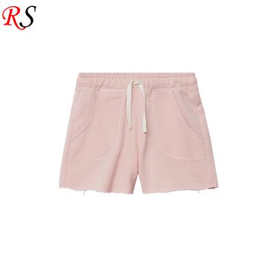 China Wholesale Simple Design Plain Color Edge Cotton Kids Summer Breathable Hot Selling Raw Shorts for sale