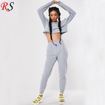 China Custom Sweatsuit Crop New Arrival Anti-pilling Women Crewneck Jogger Sets White Sexy Comfortable Tracksuit for sale