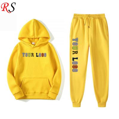 China High Quality QUICK DRY Jogging Yellow Fleece Hoodie Sweatsuit Custom Chenille Embroidery Unisex Set for sale