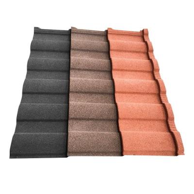 China Rainbow Tile 0.4mm Aluzinc Colorful Stone Coated Roofing Tile Roman/Shingles/Elite/Milano/Groove/Wood Grain Roof Tile for sale