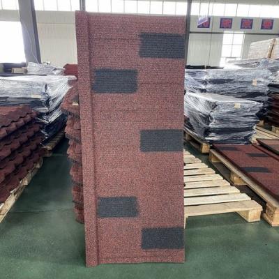 China 0.40 AZ70 Galvalume Black White Color Stone Coated Shingle Tile Popular Villa Building Stone Coated Metal Roof Panels for sale