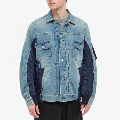 China OEM Breathable Front Pockets Nylon Panels 100% Custom Cotton 4 Jean Denim Jacket For Men for sale