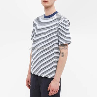 China high quality casual OEM 100%cotton Anti-wrinkle custom logo fitted stripe t-shirt for men for sale