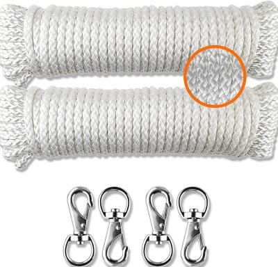 China Sturdy braided nylon rope with UV treatment and weather resistant, 2 packs 1/4 inch x 50ft white for sale