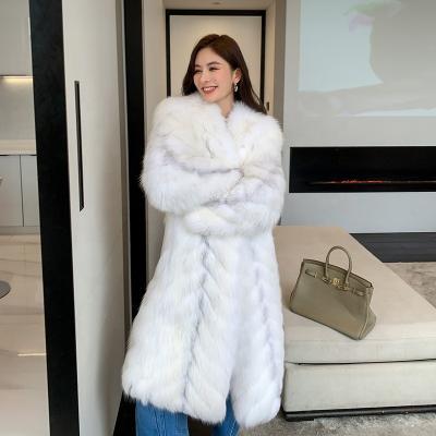 China ODM 100% Real Fur 100% Fox Fur Coat Women's Elegant Luxury Warm Winter Real Long Warm Outwear With White Color Genuine Fox Fur Coat for sale