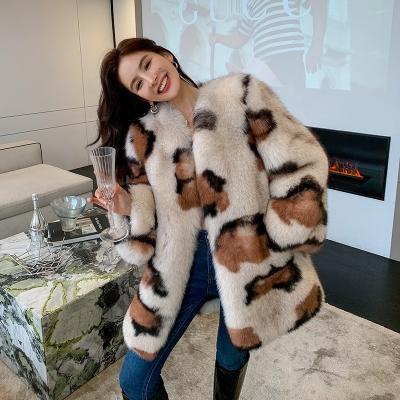 China ODM 100% Fur Leopard Print Fox Fur Coat Women Warm Elegant Winter Real Warm Outwear Warmth With Genuine Fox Fur Coat for sale