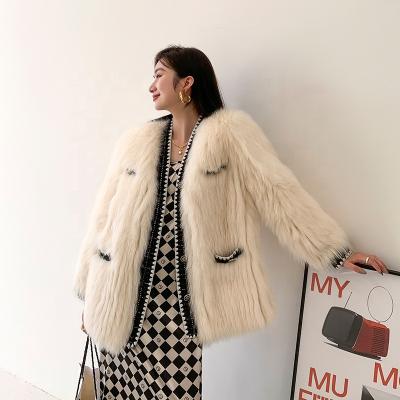 China ODM 100% Real Fur Fox Fur Coat Women Elegant Warm Mid Length Winter Real Warm Outwear With Black Color Genuine Fox Fur Coat for sale