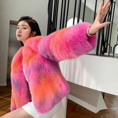 China 2022 Custom Made Women's Real Fox Warm Soft Fluffy Fur Coats For Woman Fashionable With Short Colorful Fox Fur Jacket Real Fox Fur Coat Women for sale