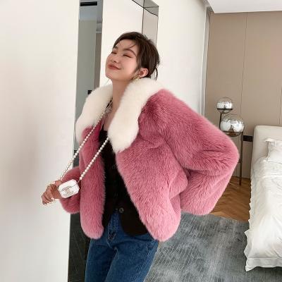 China 2022 New Arrival Fashion Winter Contrast Color Real Fur Coat Women's Natural Fox Fur Coats Short Warm Soft Fluffy Jacket Women for sale