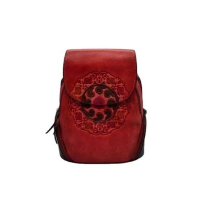 China Retro genuine leather backpack for women and men embossed retro bag for sale