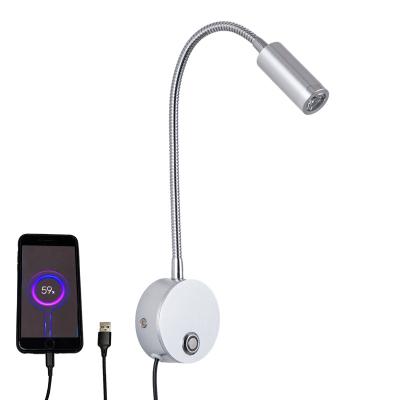 China Modern 3W Dimming Trichromatic Temperature Silver With Left USB Interior Wall Fill Light For Bedroom Reading for sale