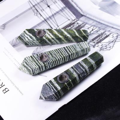 China From China factory wholesale green striped crystal zebra stone pipe smoking pipe directly for sale