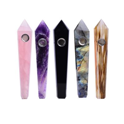 China 100% Country Natural Quartz Jewelry Smoking Tube Point Wand Crystal-Stone Metal-Filter Crystal Pipe Rose Quartz/Obsidian/Labradorite. for sale