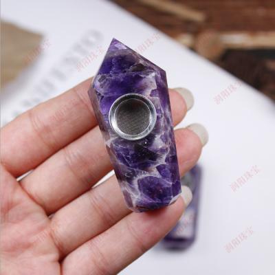 China Mini Amethyst Decoration Small Healing Smoking Pipe Natural Dream Crystal Point Smoking Pipe For Gift for sale