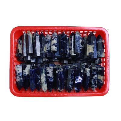 China Energy-Stone Crystal Obelisk Healing China Ornament Wand Pyramid Sodalite Quartz Crystal Wand Blue Point Blue for sale