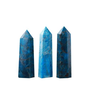 China Hand Polished Crystal Column in Europe Natural Single Acute Hexagonal Original Apatite Ornament Stone for sale