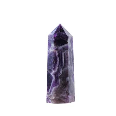 China Natural Amethyst Dreamy Single Acute Column Hexagonal Acute Faceted Prism Energy Therapy Magic Wand for sale