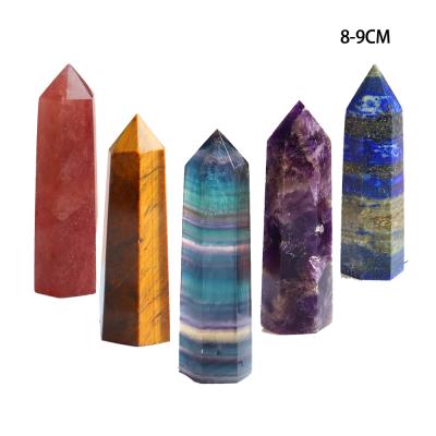 China Crystal Amethyst Rose Quartz Ore Mineral Crafts China Columns Natural Crystal Health Point Obelisk Magic Wand 8-9cm for sale