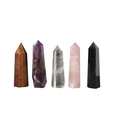 China China Wholesale 5pcs/set Natural Hand Carved Column Points Quartz Wand Crystal Pillar For Healing Wand for sale